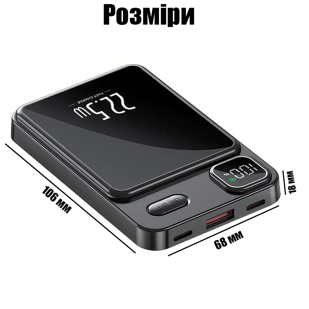Потужний повербанк на 10 000mAh з бездротовою зарядкою MagSafe