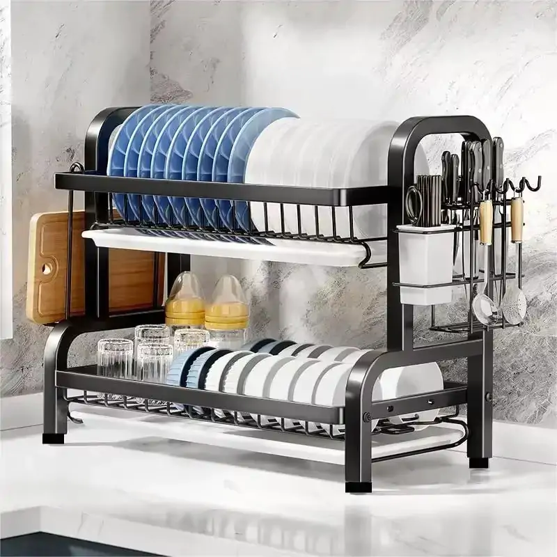 Кухонна сушарка для посуду з нержавіючої сталі Dish Storage Чорна Зручна сушарка для посуду 43x39x23.5 см